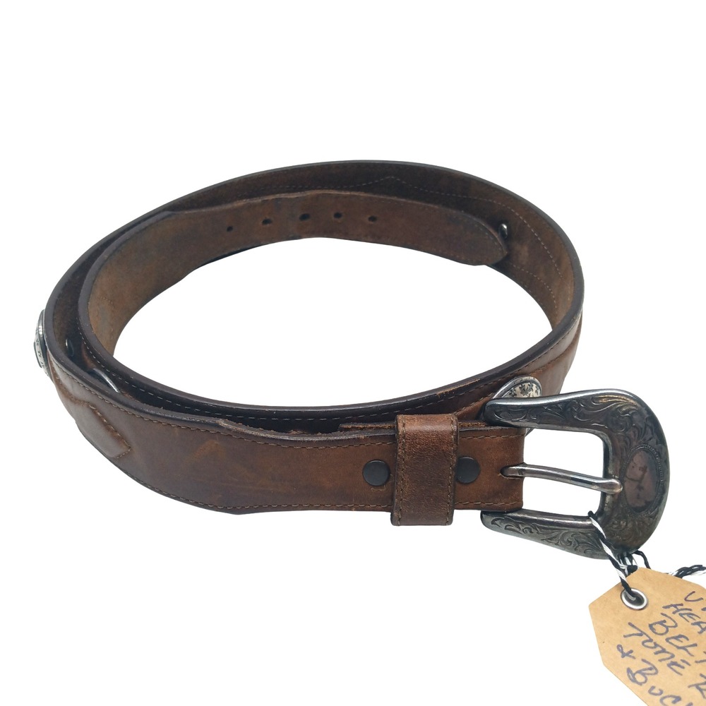 VTG JUSTIN 1993 Belt Brown Men's Genuine Leather‎ Concho Belt 1.5" x 41.5" Long